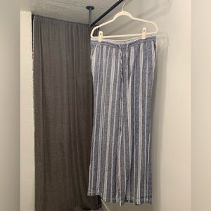 Striped wide leg flowy linen pant, size L tall